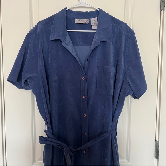 Vintage Blue Short Sleeve Button-Up Belted Maxi Dress Size 3X - Picture 2 of 7